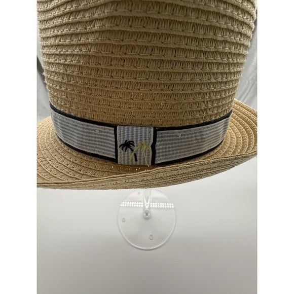 Lot Of 2 Mayoral beige fedora straw Hat Fits size 3-4-5 Blue Stripe Palm Trees - Picture 14 of 16
